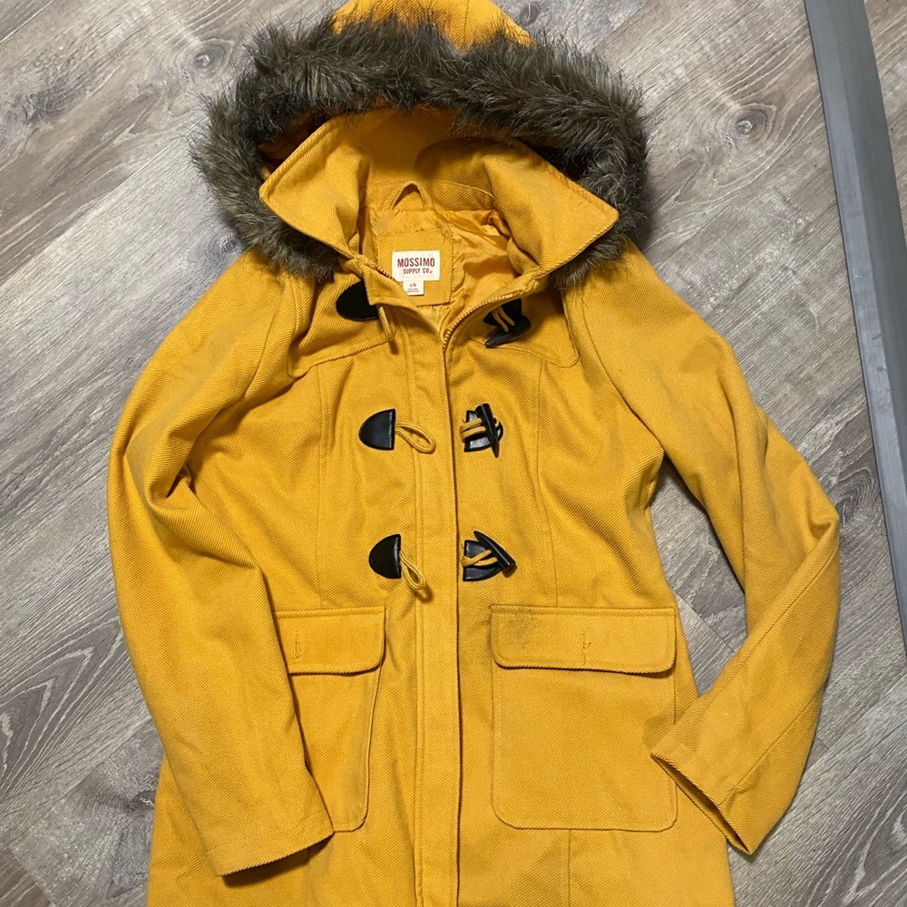 Mossimo Supply Co. Mustard Yellow Hooded Toggle Pea Coat